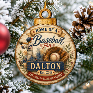 Personalized Baseball Ornament – Custom Baseball Fan Christmas Ornament – Rustic Sports Tree Decor by G. Debrekht - 8652877