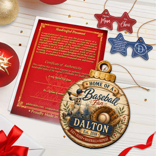 Personalized Baseball Ornament – Custom Baseball Fan Christmas Ornament – Rustic Sports Tree Decor by G. Debrekht - 8652877