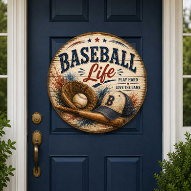 Baseball Life Wall Decor – Rustic Baseball Sports Sign – 19x19 Round Wall Art by G.Debrekht - 8652878H