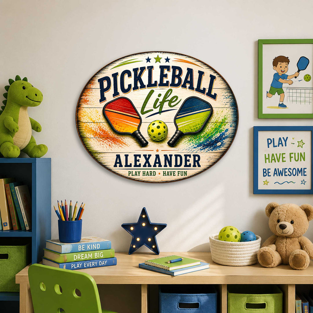 Personalized Pickleball Life Wall Decor – Custom Pickleball Name Sign – 19x19 Round Sports Wall Art by G.Debrekht - 8652879H