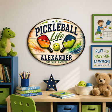 Personalized Pickleball Life Wall Decor – Custom Pickleball Name Sign – 19x19 Round Sports Wall Art by G.Debrekht - 8652879H