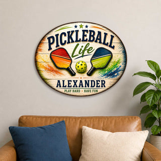 Personalized Pickleball Life Wall Decor – Custom Pickleball Name Sign – 19x19 Round Sports Wall Art by G.Debrekht - 8652879H