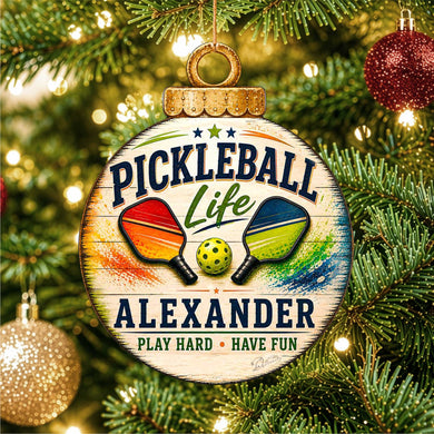 Personalized Pickleball Ornament – Custom Pickleball Christmas Ornament – Rustic Sports Tree Decor by G. Debrekht - 8652879