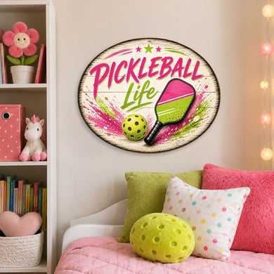 Pickleball Life Wall Decor – Rustic Pickleball Sports Sign – 19x19 Round Wall Art by G. Debrekht - 8652880H