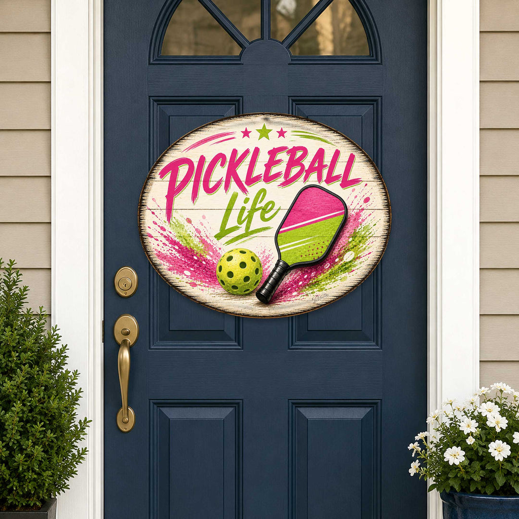 Pickleball Life Wall Decor – Rustic Pickleball Sports Sign – 19x19 Round Wall Art by G. Debrekht - 8652880H