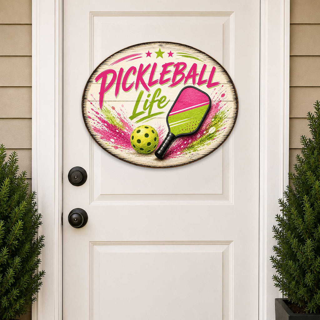 Pickleball Life Wall Decor – Rustic Pickleball Sports Sign – 19x19 Round Wall Art by G. Debrekht - 8652880H