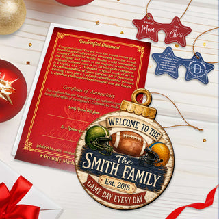 Personalized Football Family Ornament – Custom Football Christmas Ornament – Rustic Sports Tree Decor by G.Debrekht - 8652882