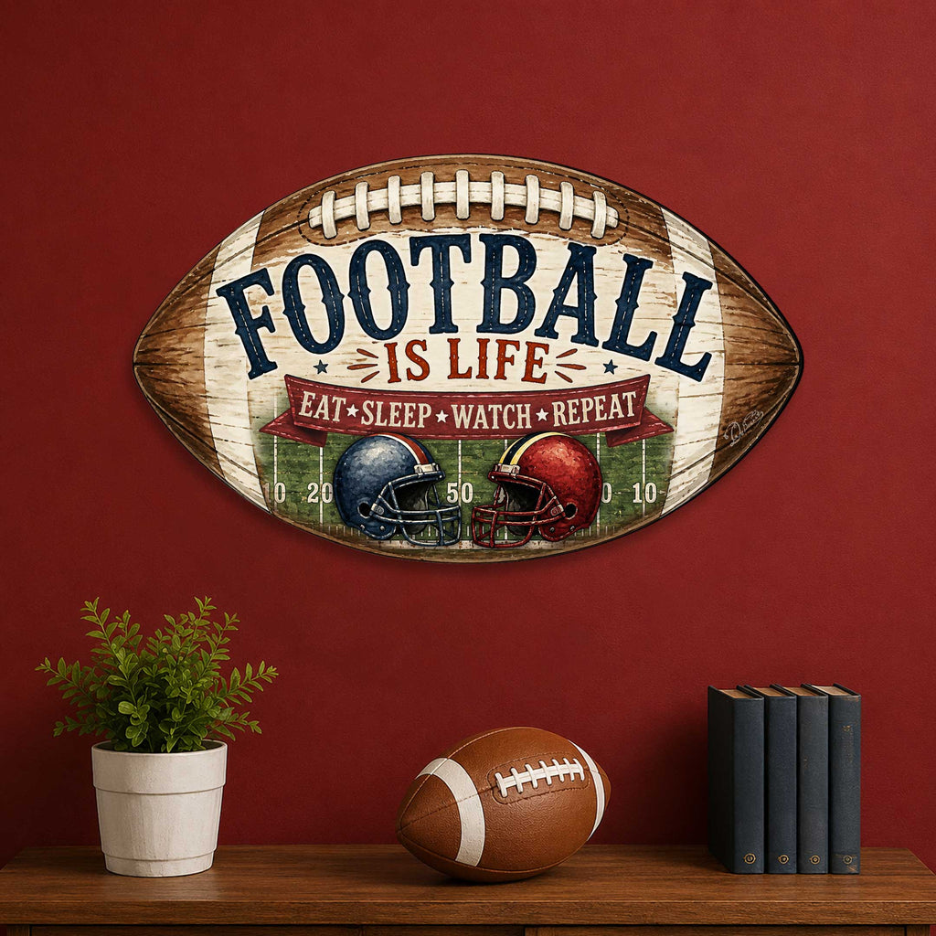Football Is Life Door Hanger – Rustic Football Sports Sign – 19x19 Football Wall Decor by G.Debrekht - 8652883H