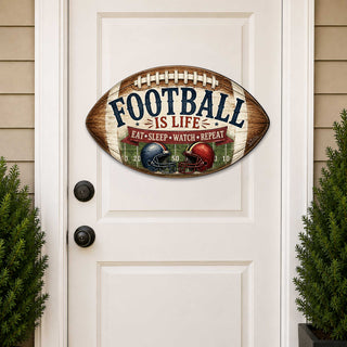 Football Is Life Door Hanger – Rustic Football Sports Sign – 19x19 Football Wall Decor by G.Debrekht - 8652883H