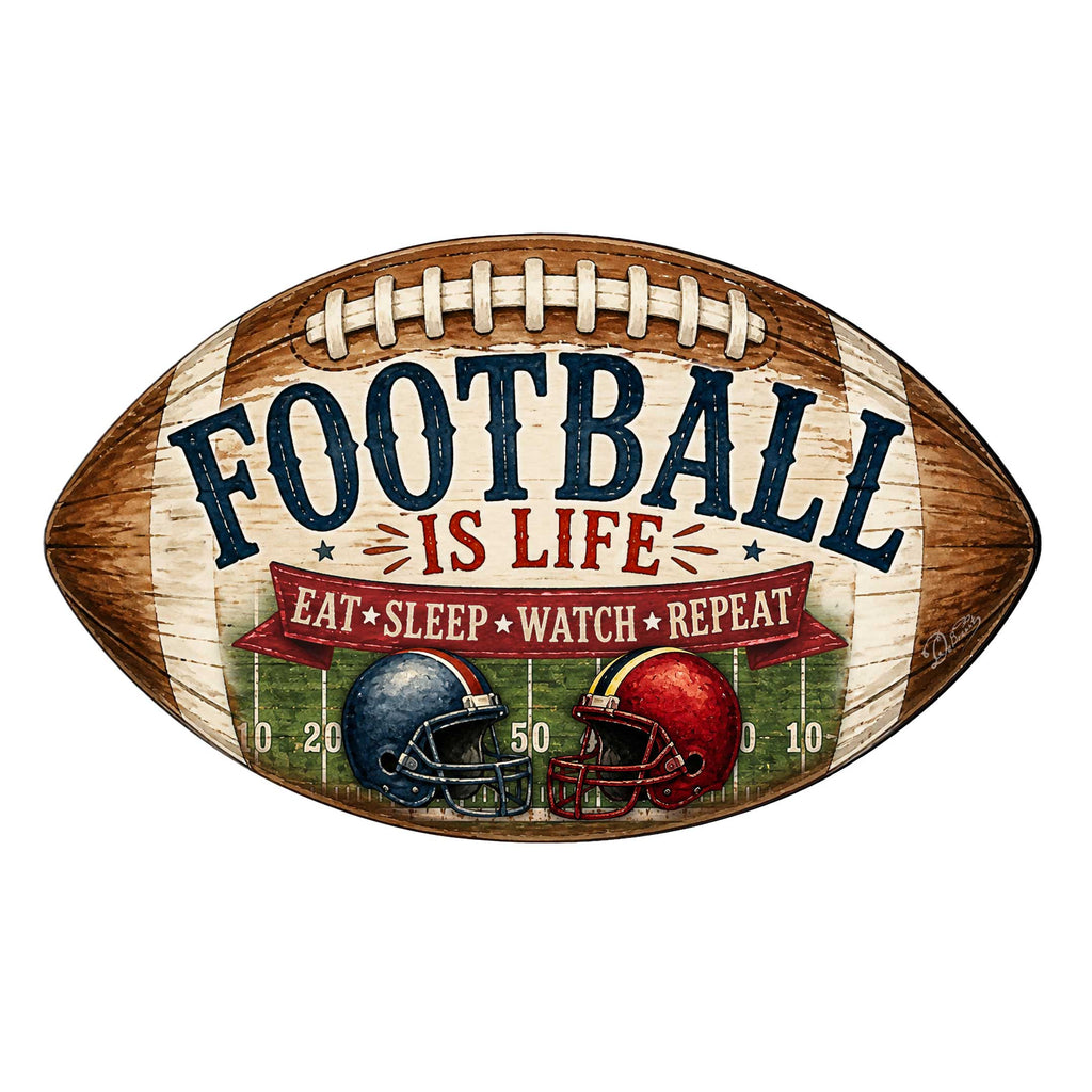 Football Is Life Door Hanger – Rustic Football Sports Sign – 19x19 Football Wall Decor by G.Debrekht - 8652883H