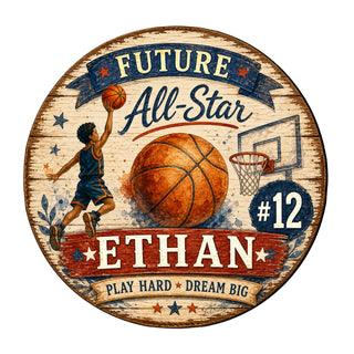 Personalized Future All-Star Basketball Wall Decor – Custom Basketball Name Sign – 19x19 Sports Wall Art by G.Debrekht - 8652884H