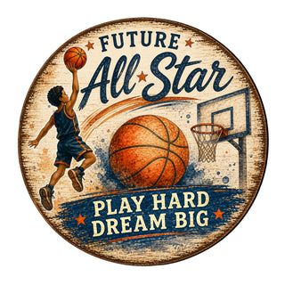 Future All-Star Basketball Wall Decor – Rustic Basketball Sports Sign – 19x19 Round Wall Art by G.Debrekht - 8652885H