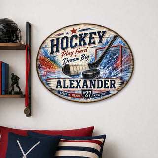Personalized Hockey Wall Decor – Custom Hockey Name Sign – 19x19 Round Sports Wall Art by G. Debrekht - 8652886H