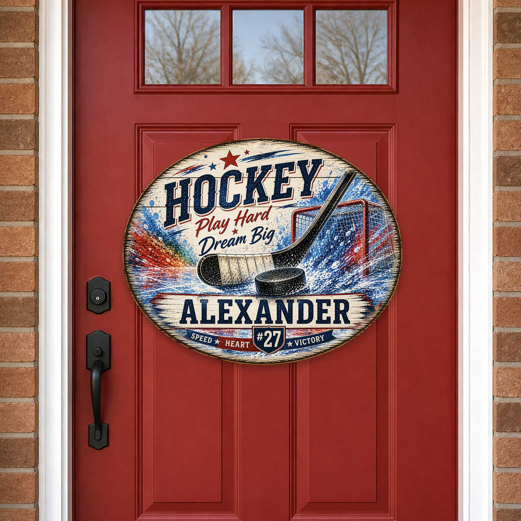 Personalized Hockey Wall Decor – Custom Hockey Name Sign – 19x19 Round Sports Wall Art by G. Debrekht - 8652886H