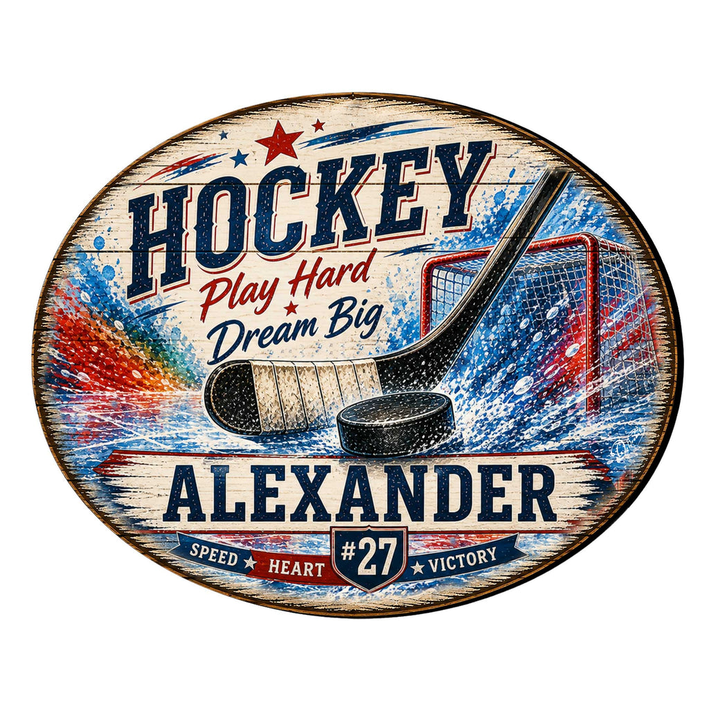 Personalized Hockey Wall Decor – Custom Hockey Name Sign – 19x19 Round Sports Wall Art by G. Debrekht - 8652886H
