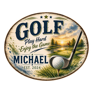 Personalized Golf Door Hanger – Custom Golf Name Sign – 19x19 Round Golf Wall Decor by G. Debrekht - 8652888H