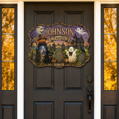 Personalized Halloween Family Wooden Door Hanger – Handcrafted Wooden Fall Door Décor by G. Debrekht - 8652893H