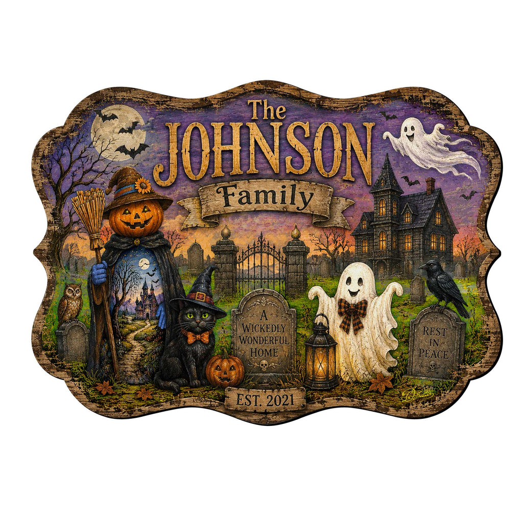 Personalized Halloween Family Wooden Door Hanger – Handcrafted Wooden Fall Door Décor by G. Debrekht - 8652893H