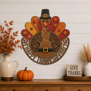 Thanksgiving Turkey Wooden Door Hanger – Handcrafted Wooden Fall Door Décor - 8652900H