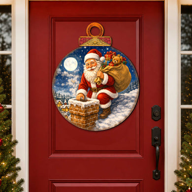 Santa Christmas Ornament Wooden Door Hanger – Vintage Christmas Door Décor by G. Debrekht – 8652901H