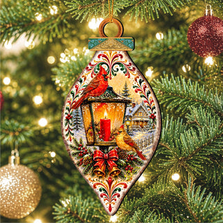 Christmas Cardinals Lantern Wooden Ornament – Winter Cardinal Holiday Décor by G. Debrekht – 8652903