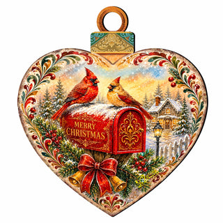 Merry Christmas Cardinals Heart Wooden Door Hanger – Christmas Mailbox Holiday Décor – 8652904H