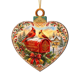 Merry Christmas Cardinals Mailbox Wooden Ornament – Heart-Shaped Holiday Décor by G. Debrekht – 8652904