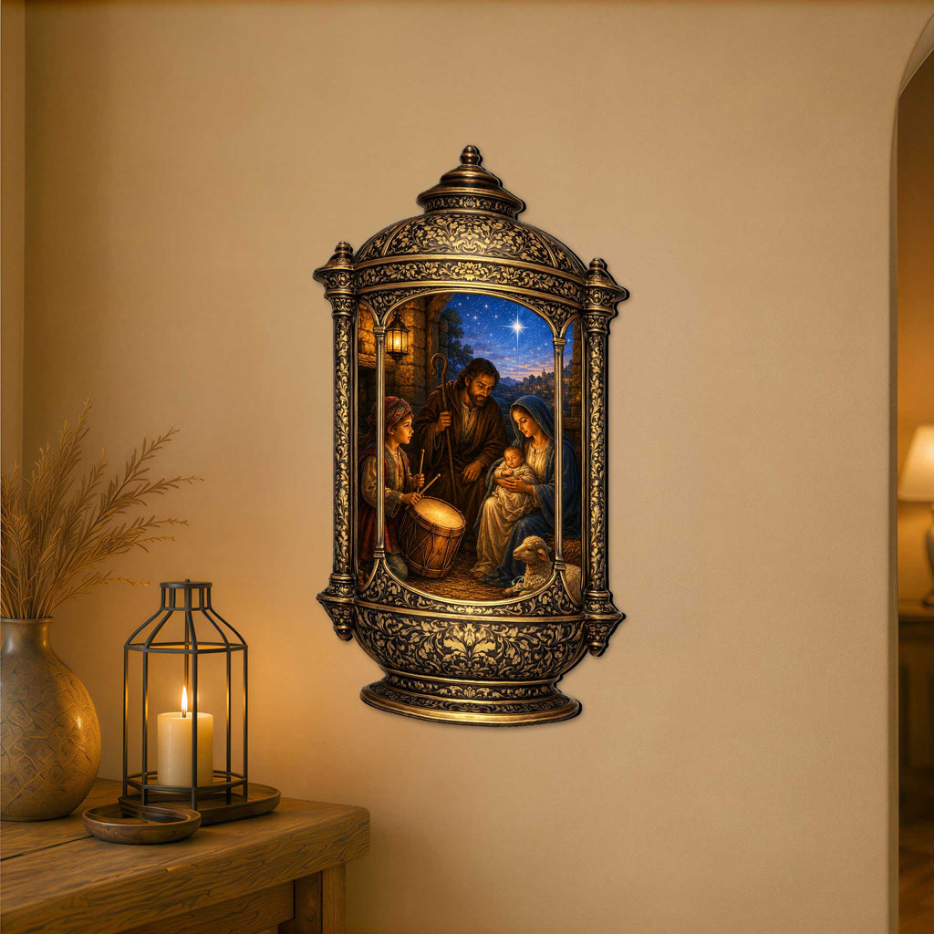 Holy Family Nativity Lantern Wooden Door Hanger – Religious Christmas Décor by G. Debrekht – 8652905H