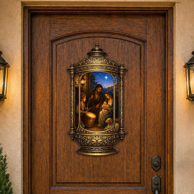 Holy Family Nativity Lantern Wooden Door Hanger – Religious Christmas Décor by G. Debrekht – 8652905H