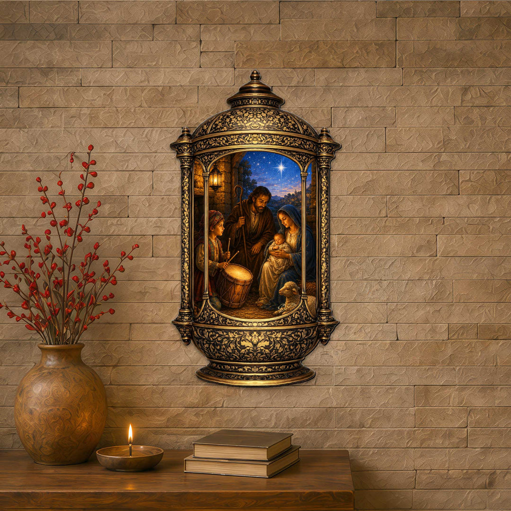 Holy Family Nativity Lantern Wooden Door Hanger – Religious Christmas Décor by G. Debrekht – 8652905H