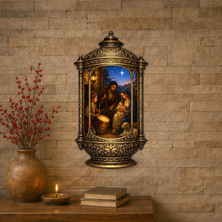 Holy Family Nativity Lantern Wooden Door Hanger – Religious Christmas Décor by G. Debrekht – 8652905H