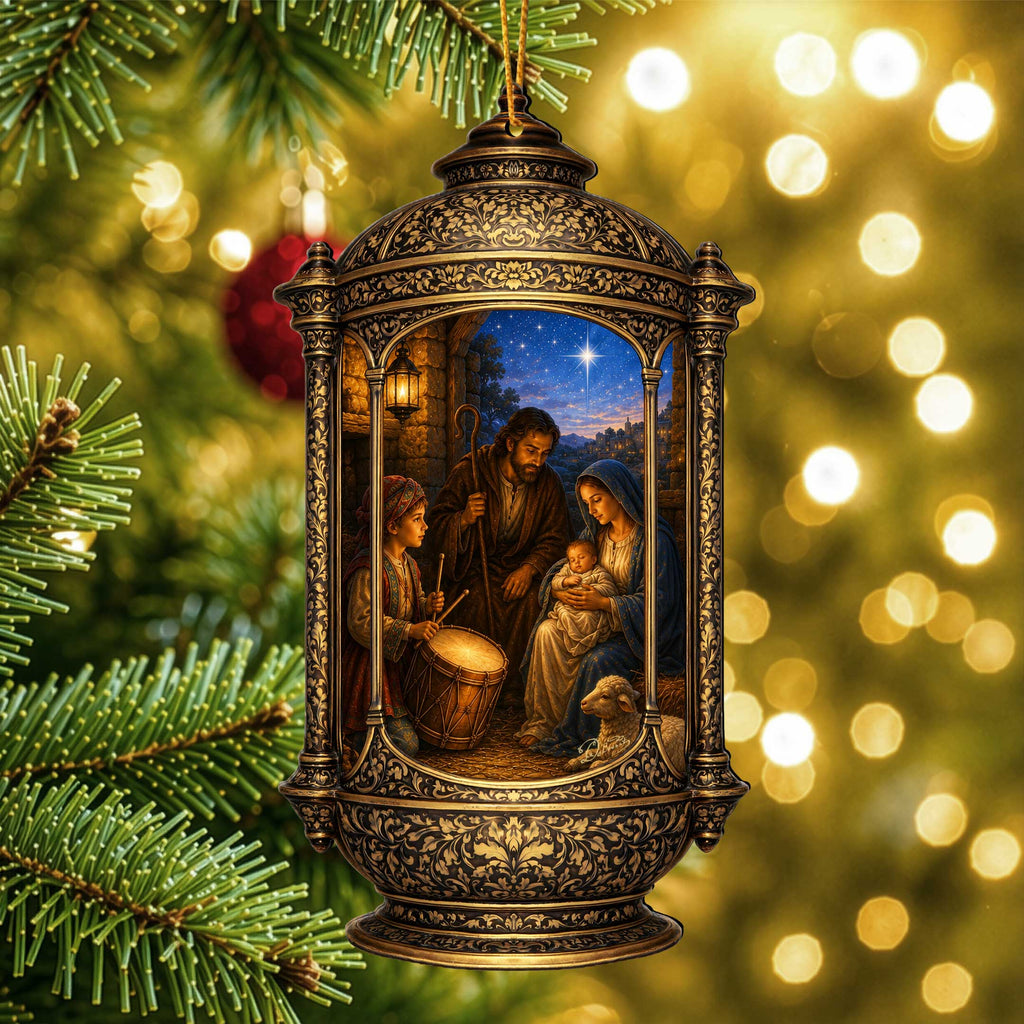 Holy Family Nativity Lantern Wooden Christmas Ornament – Religious Holiday Décor by G. Debrekht – 8652905