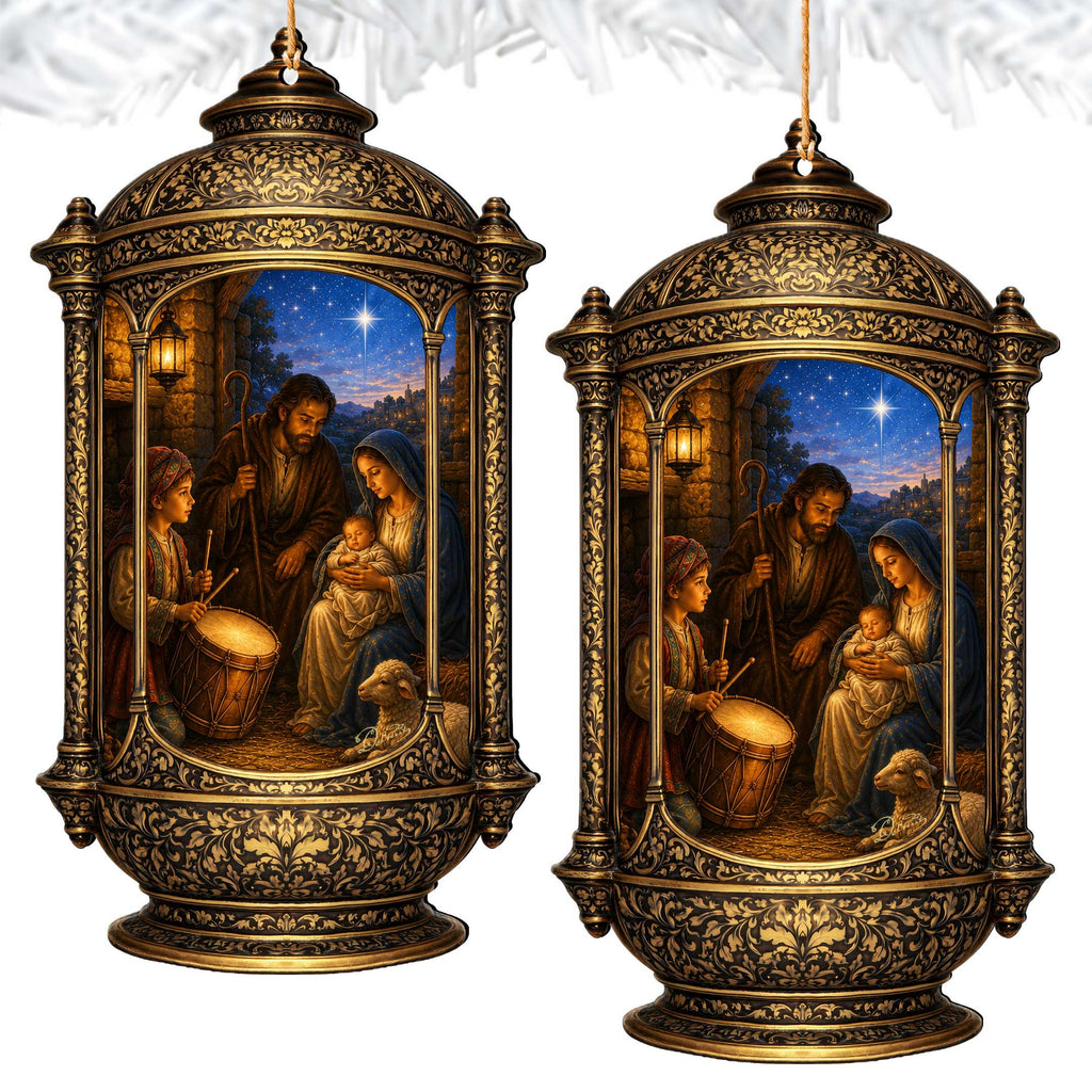 Holy Family Nativity Lantern Wooden Christmas Ornament – Religious Holiday Décor by G. Debrekht – 8652905