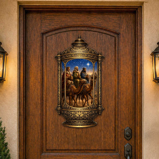 Three Wise Men Nativity Christmas Wooden Door Hanger – Ornate Lantern Holiday Door Décor by G. DeBrekht – 8652906H