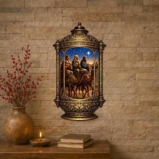 Three Wise Men Nativity Christmas Wooden Door Hanger – Ornate Lantern Holiday Door Décor by G. DeBrekht – 8652906H