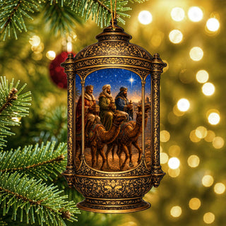 Three Wise Men Lantern Wooden Christmas Ornament – Religious Nativity Décor by G. Debrekht – 8652906