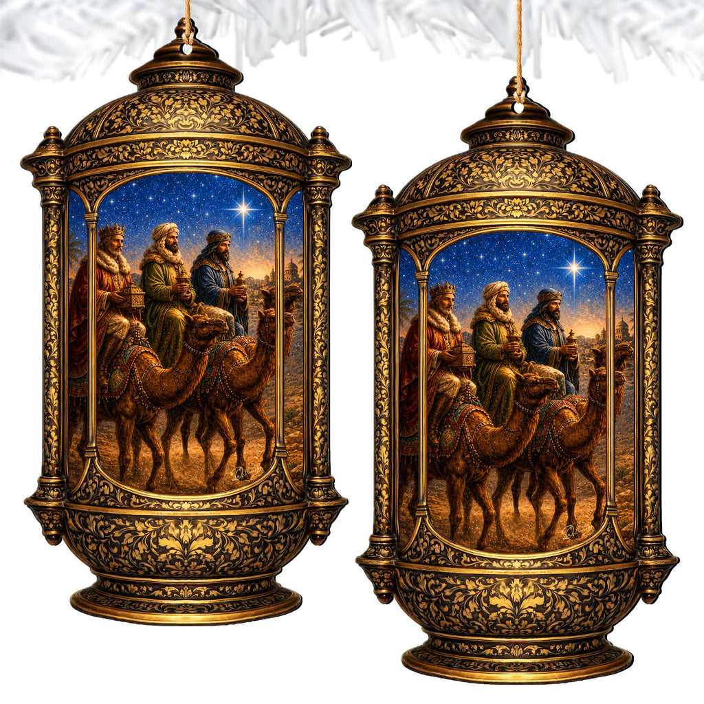 Three Wise Men Lantern Wooden Christmas Ornament – Religious Nativity Décor by G. Debrekht – 8652906
