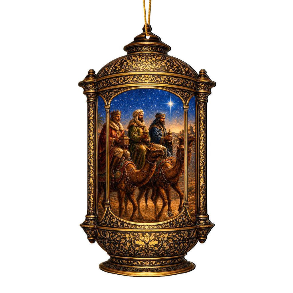 Three Wise Men Lantern Wooden Christmas Ornament – Religious Nativity Décor by G. Debrekht – 8652906