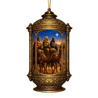 Three Wise Men Lantern Wooden Christmas Ornament – Religious Nativity Décor by G. Debrekht – 8652906