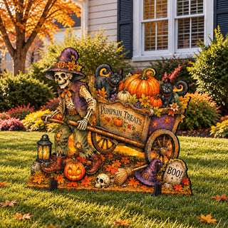 Pumpkin Treats Skeleton Cart Halloween Freestanding Outdoor Decoration by G. Debrekht – 8652907F