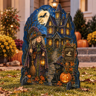 Welcome Witches Haunted House Wooden Halloween Freestanding Decoration by G. DeBrekht – 8652909F