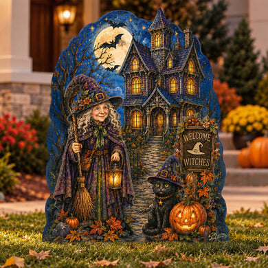 Welcome Witches Haunted House Wooden Halloween Freestanding Decoration by G. DeBrekht – 8652909F