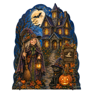 Welcome Witches Haunted House Wooden Halloween Freestanding Decoration by G. DeBrekht – 8652909F