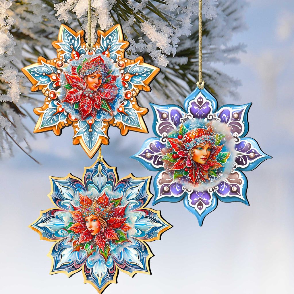 Snow Queen Snowflake Eco Wood Ornaments set of 3 by G. Debrekht - Christmas Décor - 8090141-S3