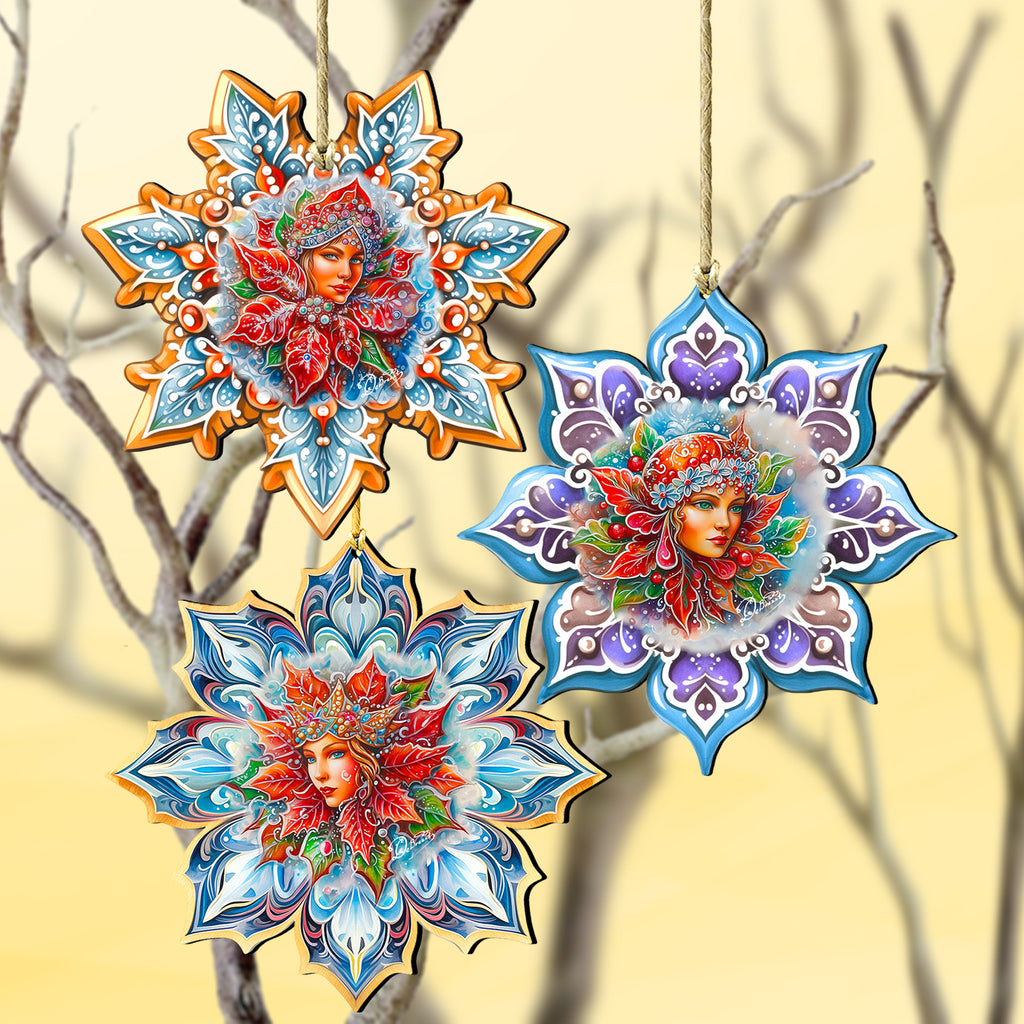 Snow Queen Snowflake Eco Wood Ornaments set of 3 by G. Debrekht - Christmas Décor - 8090141-S3