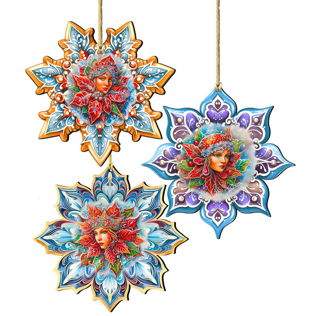 Snow Queen Snowflake Eco Wood Ornaments set of 3 by G. Debrekht - Christmas Décor - 8090141-S3