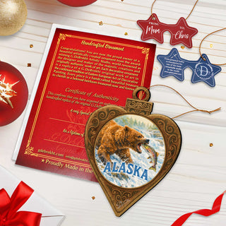 Alaska Grizzly Bear & Salmon Wooden Christmas Ornament – Wildlife Souvenir Ornament by G. DeBrekht – 8701069