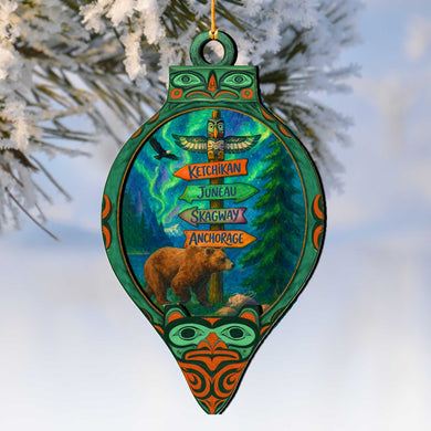 Alaska Bear Totem Wooden Christmas Ornament – Ketchikan Juneau Skagway Anchorage Souvenir by G. DeBrekht – 8701070