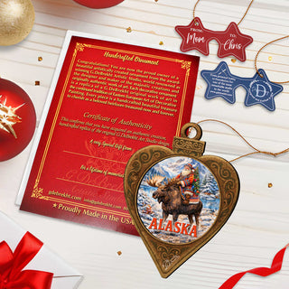 Alaska Santa Riding Moose Wooden Christmas Ornament – Alaskan Holiday Souvenir by G. DeBrekht – 8701073
