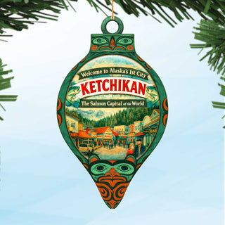 Ketchikan Alaska Wooden Christmas Ornament – Salmon Capital Alaska Souvenir by G. DeBrekht – 8701074